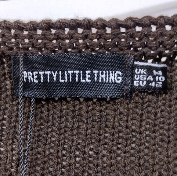 NWT PrettyLittleThing Crochet Plunged Maxi Dress Womens 10 Brown Boho Retro 90s - Picture 9 of 10